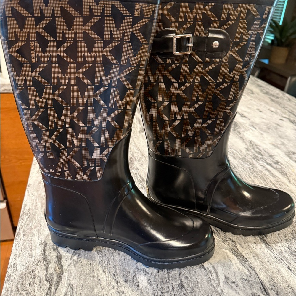 Michael Kors Black and Brown Rain Boots